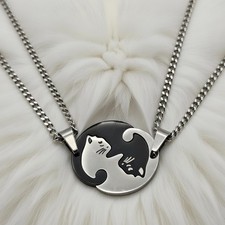 CATS BEST FRIENDS PENDANT CHARM / 18"-24" STAINLESS STEEL CURB CHAIN NECKLACE