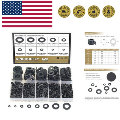 #ad #ad 620 Pieces Nylon Flat Washers 8 Sizes Plastic Washers Black Nylon Washers A... $15.29