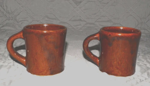 Vintage Maple Leaf Pottery Canada Brown Drip Glaze Stoneware Coffee Mugs Set of2