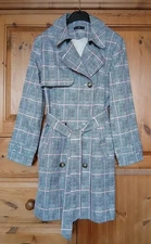 NEW F&F Black/White/Pink Prince of Wales Check Raincoat Mac Trench Coat. Size 14