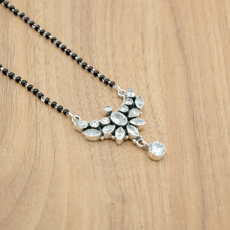 Collar de Circón 925 Joyería de Plata de Ley Circón Mangal Sutra Collar de Boda Foto 4 de 4