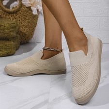Women's Fashion Sneakers Knitted Round Toe Loafers Slip On Casual Walking Shoes