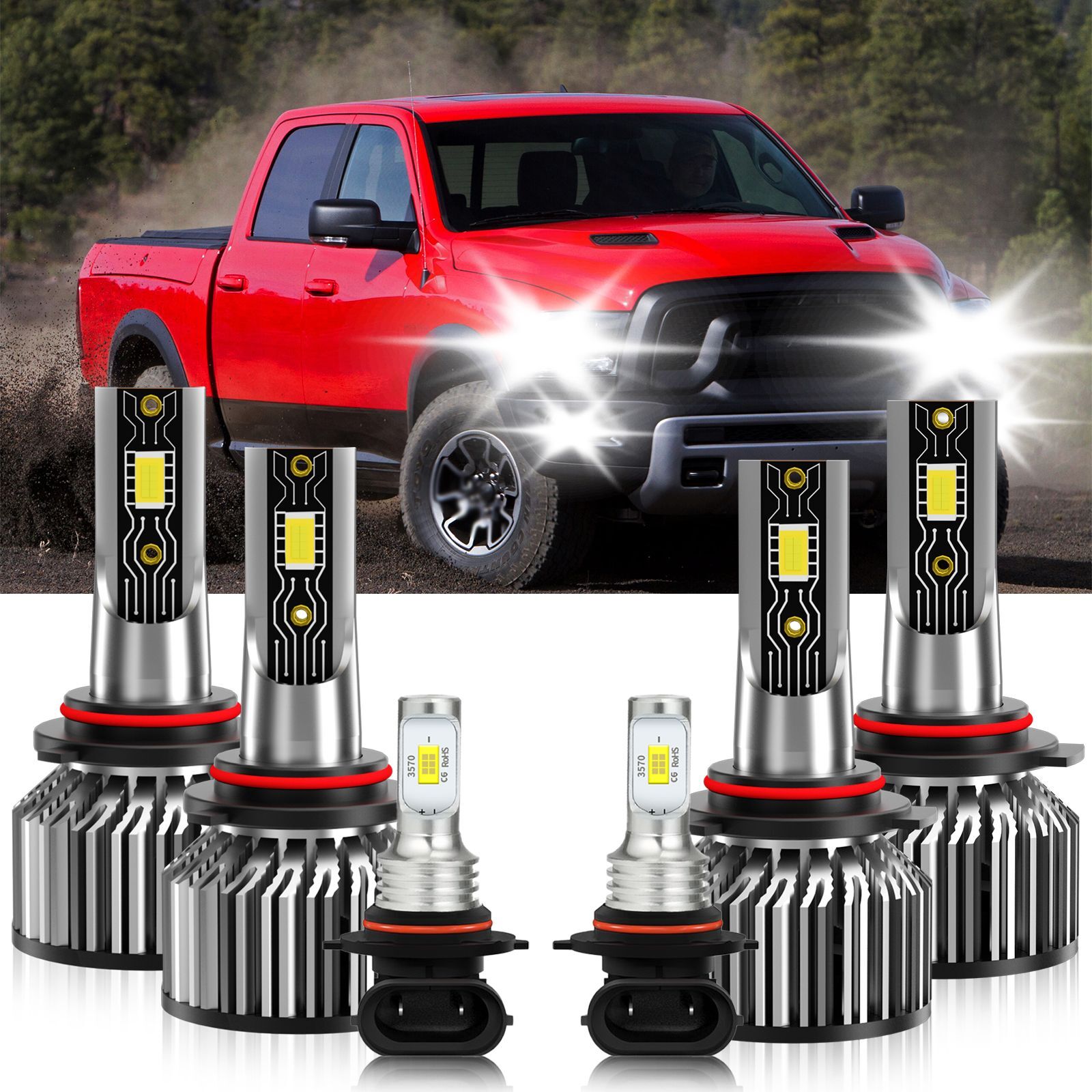 LED Headlight Bulbs High Low Beam Fog Light white kit For Ram 3500 2018-2018
