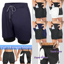 Mens Elasticated Waist Jogging Shorts Gym Workout Shorts Fitness Shorts 2 In 1