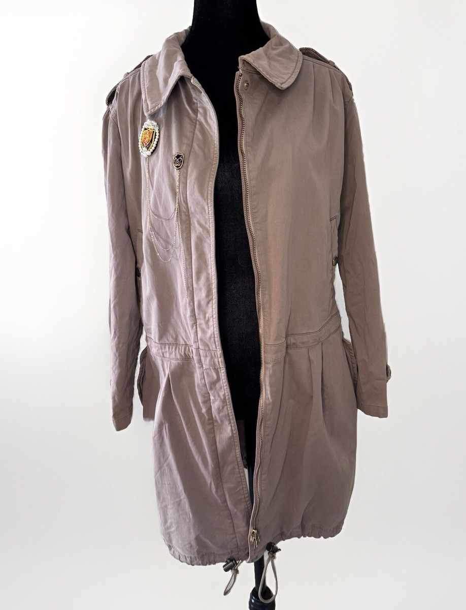 Dictionary Beige Long Parka Size M Womens Crest Beading Made In