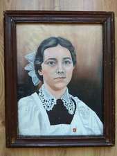 RARE Vintage Oil Painting Soviet USSR Socialist realism School Girl Pioneer