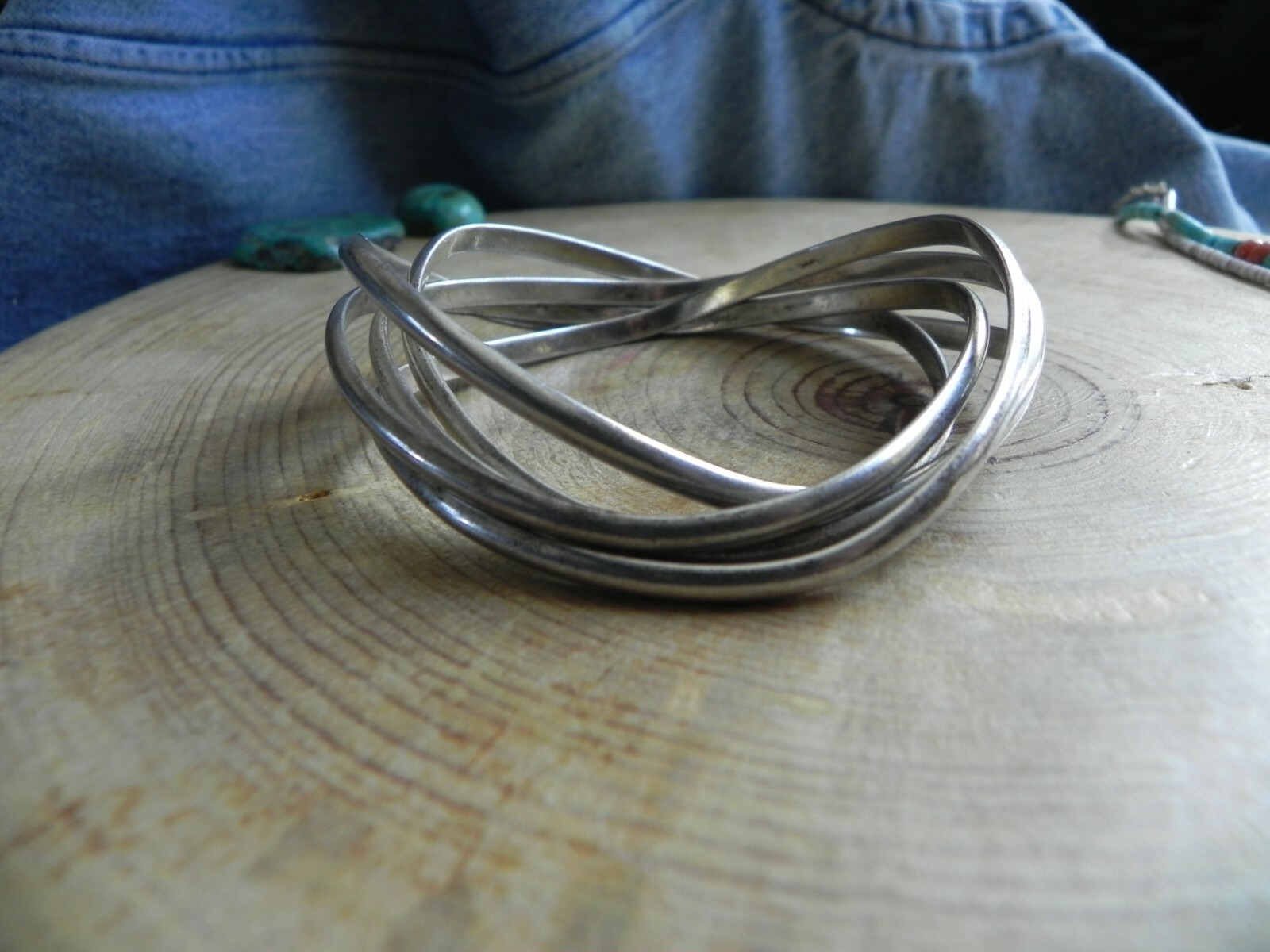 5 Interlocking Silver Plated Wavy Bangles Bracele… - image 1