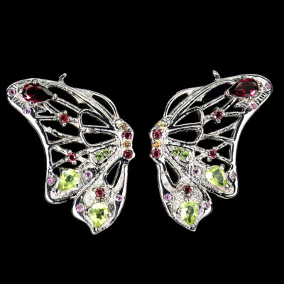 925 Sterling Silver Earrings Pear Garnet Peridot Gemstone Butterfly Jewelry