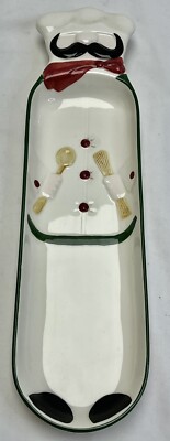 Vintage 1992 OCI Fat Chef Dish Relish Bread Cracker Ceramic Serving Tray Kitsch