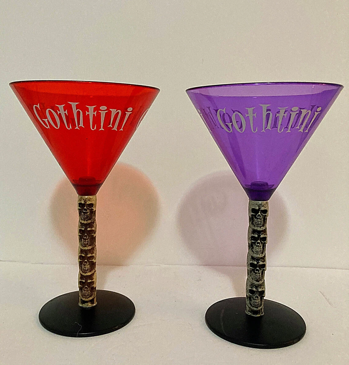Halloween Acrylic Martini Skull Goth Drink Glasses Red Purple