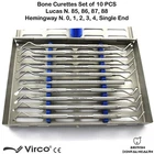 Lucas Curettes Hemingway Bone Curettes Dental Surgical 10 PCS + Cassette Tray