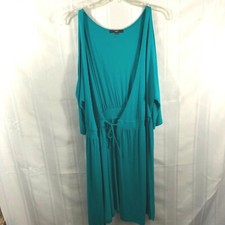 Tart Teal Blue Women's Size: XS V-Neck 3/4 Sleeve Cold Shoulder Front Wrap Dress