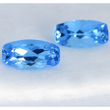 6.73Cts Amazing Natural Swiss Blue Topaz 12x6mm Long Cushion Shape Matching Pair