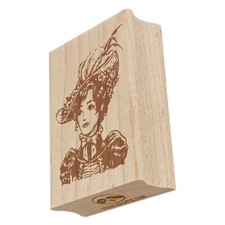 Elegant Victorian Lady Woman Flower Feathers in her Hat Rectangle Rubber Stamp