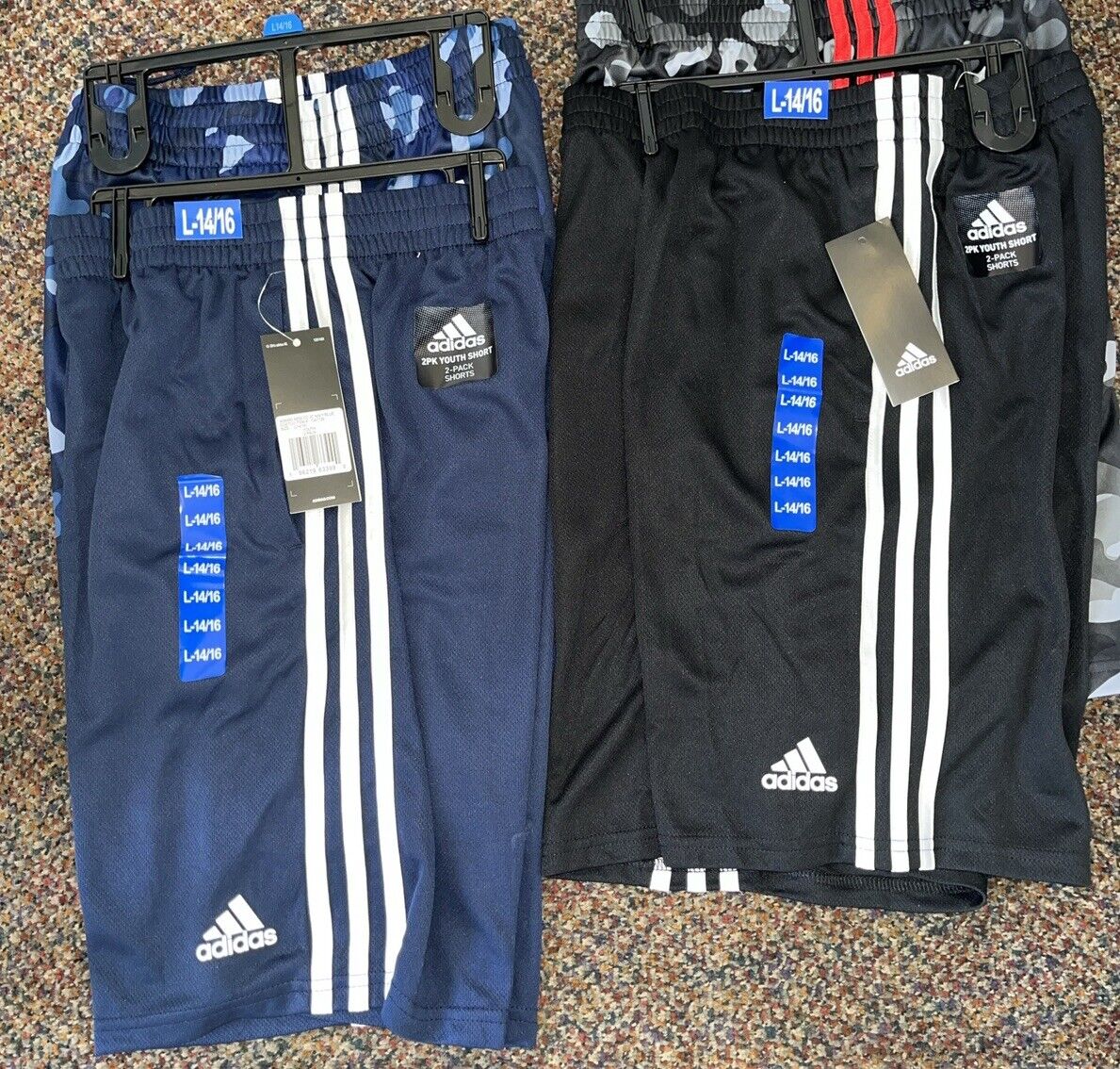 Adidas(2)Pack Active Shorts Navy Camo L 14-16,XL 18-20 Adidas(2)Pack Active Shorts Navy Camo L 14-16,XL 18-20