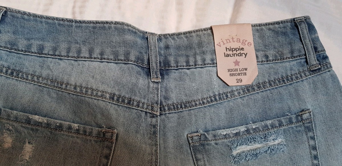 Short Femme Denim Hippie Laundry - Taille 29 - Vintage Collection - Bleu Clair - Effet Destroyed - Neuf Avec Étiquettes