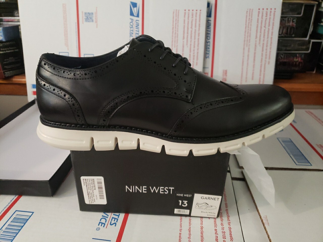 SAOLA Scarpe eleganti da uomo Nine West Garnet Wingtip nere bianche taglia 13 COMODE nuove #199