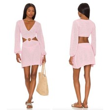 Devon Windsor Crochet Knit Fallon Cut Out Long Sleeve Mini Dress Light Pink XL