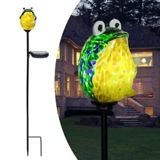 Afirst Solar Frog Garden Stake Lights Hand Blown Glass Decorative Garden Path...