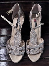 Alex Marie Women  s Rhinestone Ankle Heels Strappy Rose Gold Tone Open Toe