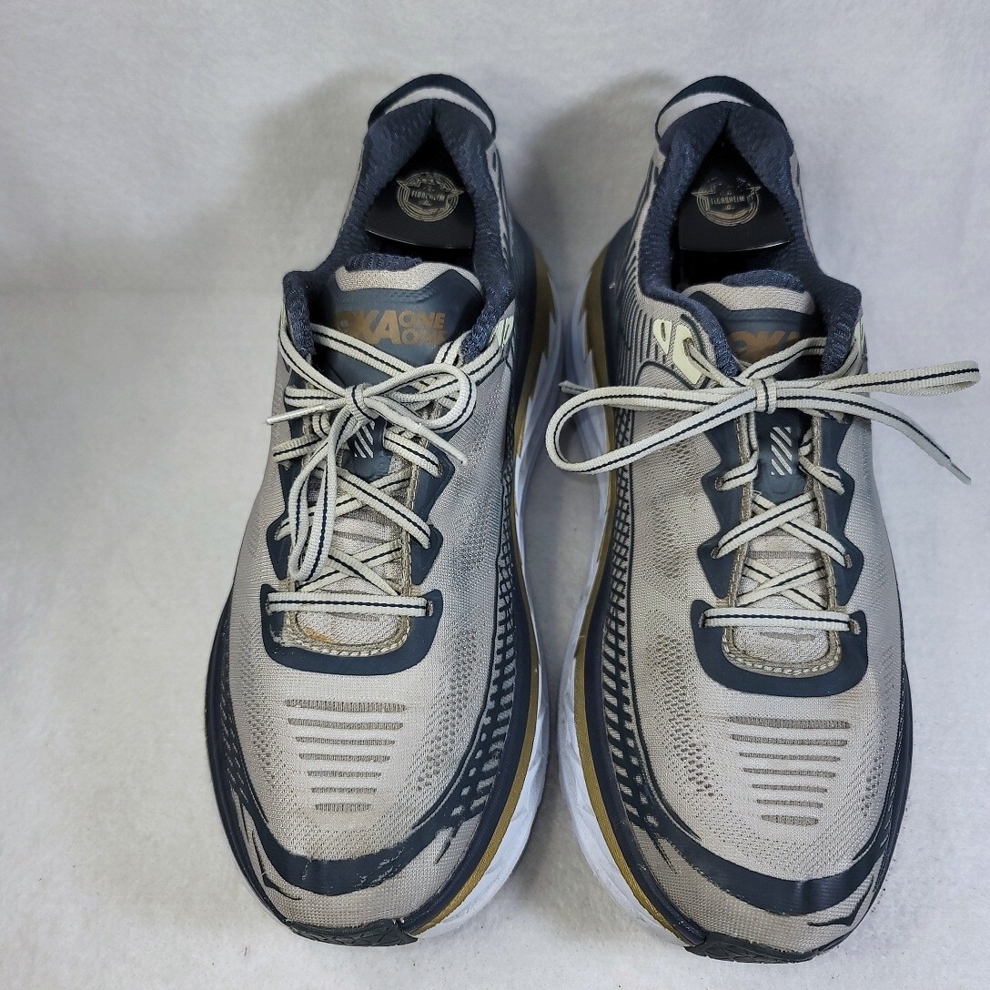 HOKA ONE ONE M Bondi 5 Gray Blue Gold Running Shoes Size 9.5