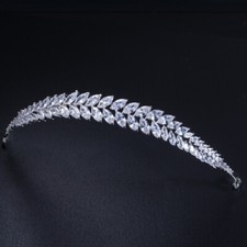 Leaf Marquise Zirconia Tiara Silver Plated Women Brides Wedding Hair Accessories