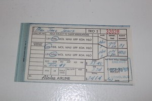 Vintage 1958 Aloha Airlines Ticket Honolulu 