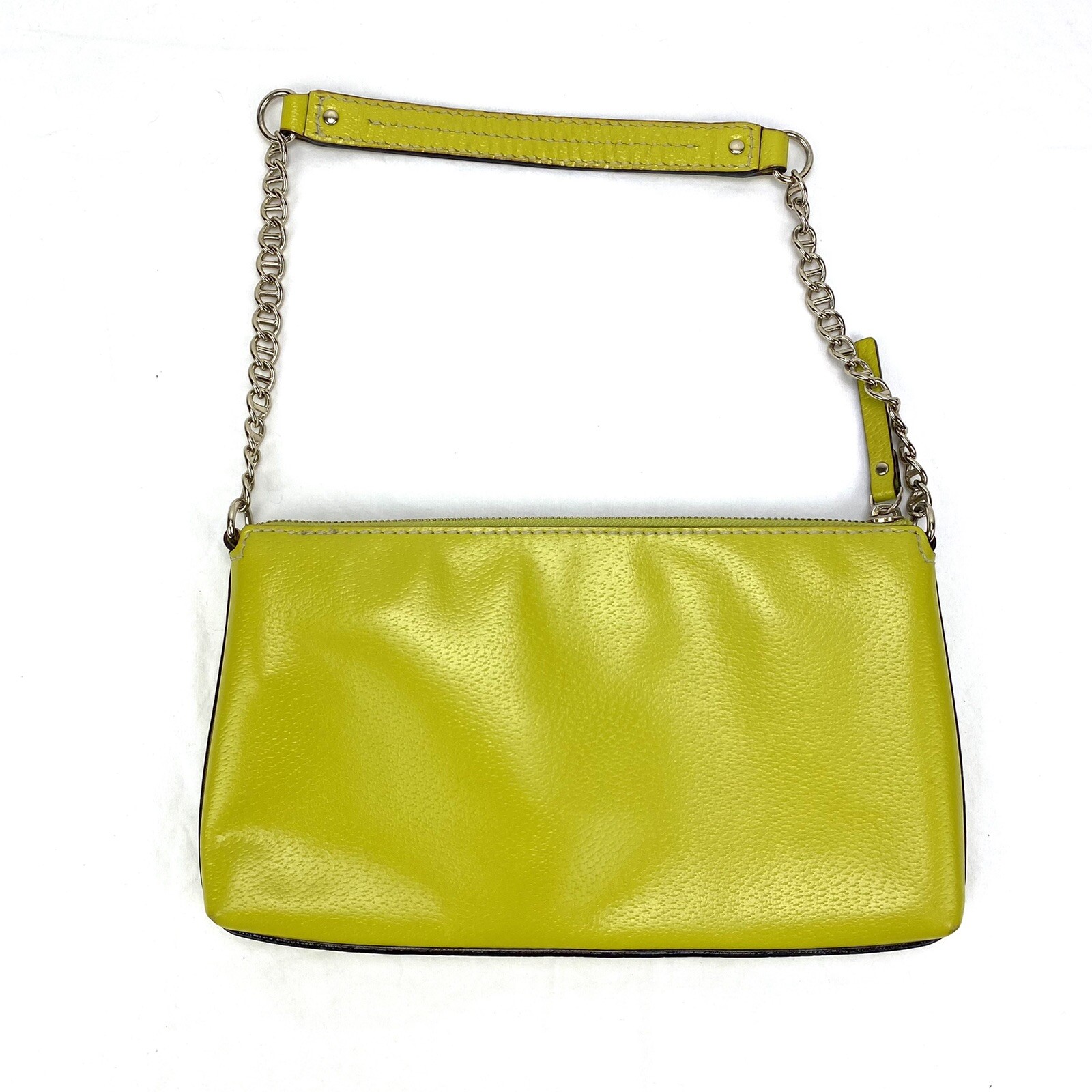 Kate Spade Mustard Yellow Leather Purse Handbag Bag Silver Chain Handle