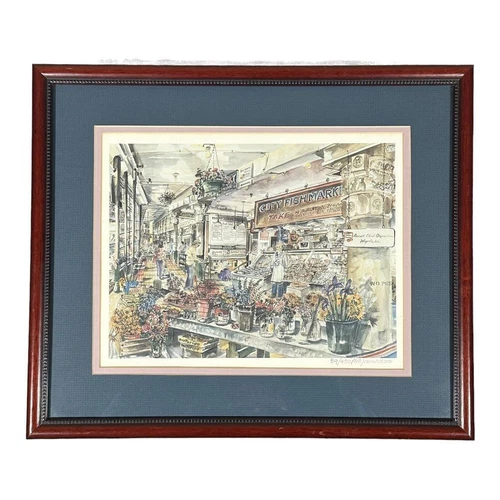 Sarah Clementson Yaeger Orig Watercolor CITY FISH MARKET Seattle WA 59/450 1988