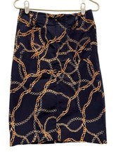 Women's Anthropologie MAEVE The Colette Navy Blue Chain Print Skirt size Small