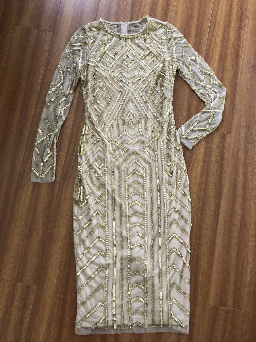 Gianni Bini Miranda Geometric Beaded Sequin Midi Dress Size 4 Gold Embellished | eBay Gianni Bini Miranda Geometric Beaded Sequin Midi Dress Size 4 Gold Embellished | eBay