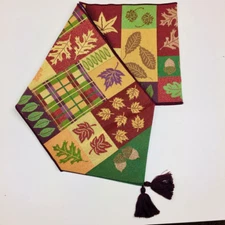 Autumn Leaves & Acorns Fall Leaf Collage 72" Tapestry Table Runner 