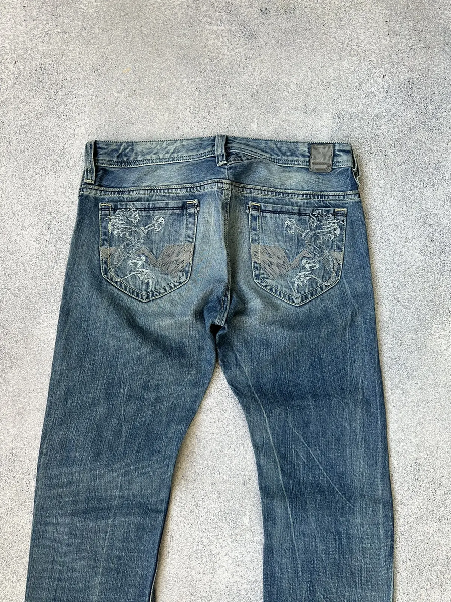 Vintage Diesel Thanaz Mens Dragons Pockets Denim Jeans Sz 29x32