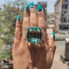 80.26CT Large Simulated Sea Green Aquamarine Classy Ring For Woman In 935 Silver