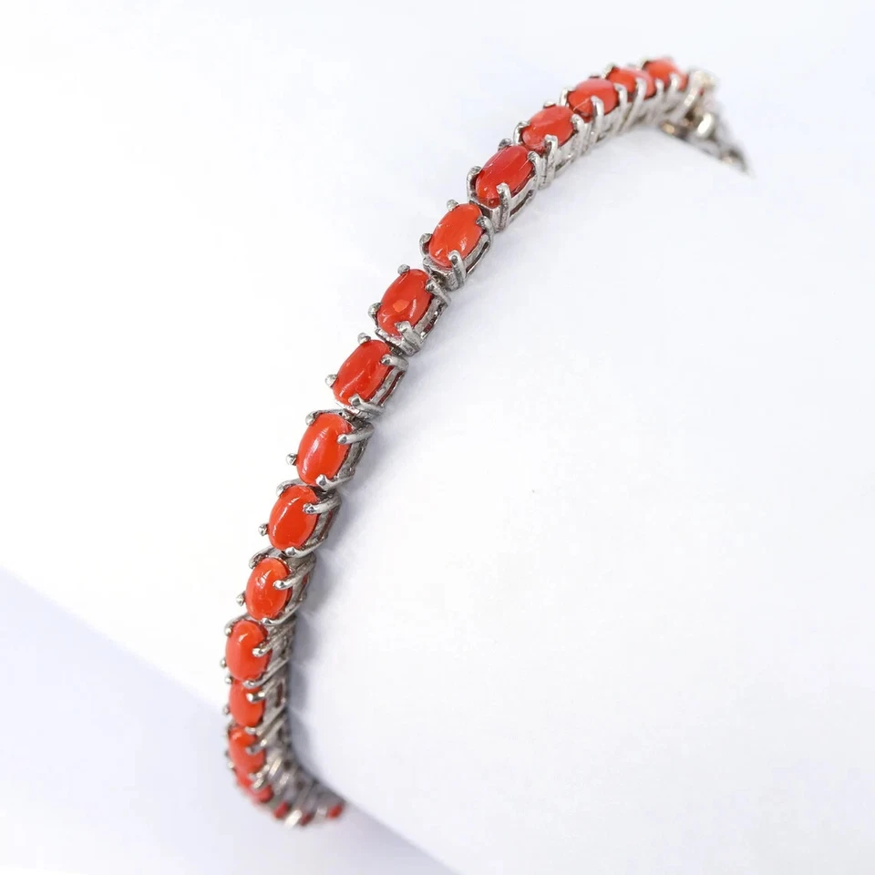 Pulsera de piedras preciosas de coral rojo pulsera artesanal de plata de ley 925 regalo para él Foto 3 de 4