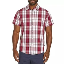 Gap Men's Shirt XL Short Sleeve Button Front Poplin Shirt Red Plaid XL