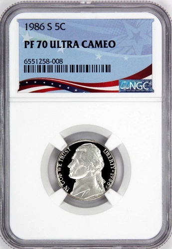 1986-S Proof Jefferson Nickel, Graded PF70UC by NGC * Registry Quality Coin