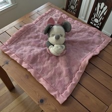 Disney Store Gray Minnie Mouse Baby Lovey Blanket Pink Stars Satin Trim