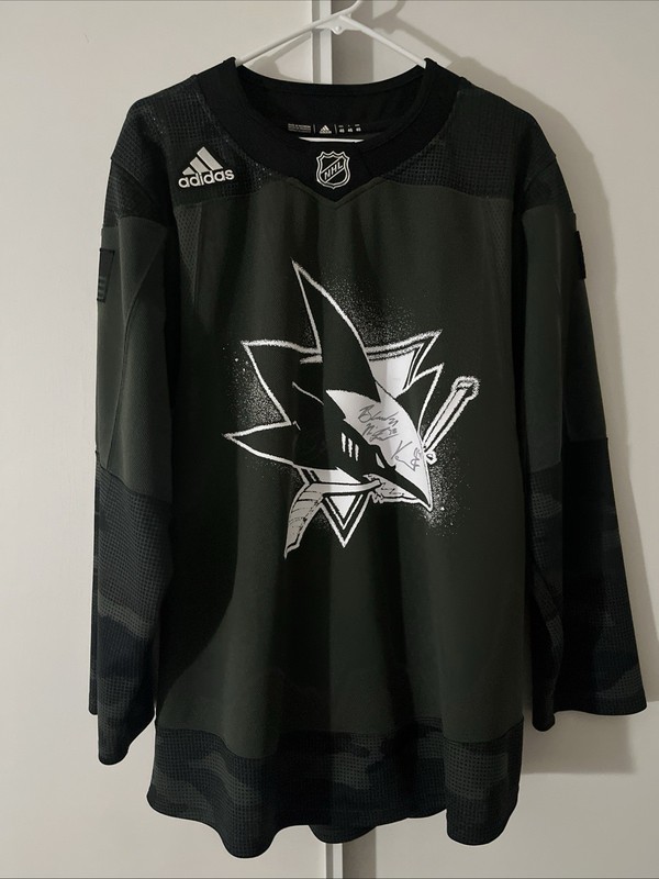 San Jose Sharks Signed Adidas 46 Camo Military Appreciation Practice Jersey NWOT