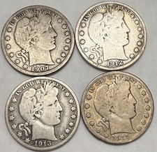 Lot of 4 Denver Mint Barber Half Dollars VG Details
