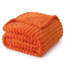 Chunky Cord Ribbed Throwover Faux Fur Soft Warm Fleece Sofa Bed Beige Large UK