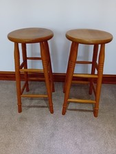 Hard Wood Kitchen Bar Stools x 2, 330mm Dia Seat, 700mm Tall