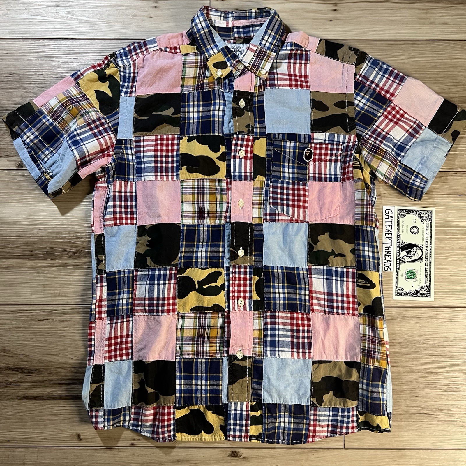 BAPE Camo Patchwork Short Sleeve Button Down Shir… - image 1