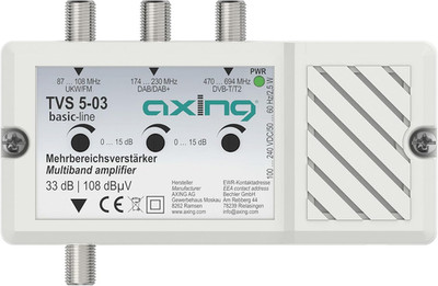 Axing TVS 5-03 Mehrbereichsverstärker 33 Db Antennenverstärker 3-Fach Radio TV F