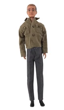 Ken Doll Vintage 1960's Mattel Painted Brown Hair Blue Eyes GI Joe Coat Japan