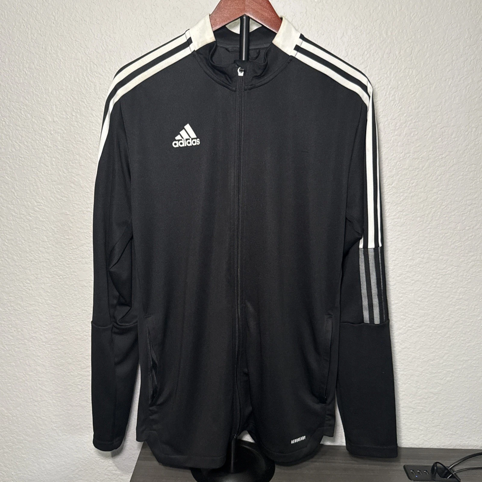 ADIDAS MEN'S AEROREADY SERENO CUT 3-STRIPES SLIM TRACK TOP BLACK - Large
