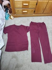 Ladies Wine Color Scrub Set Size Med
