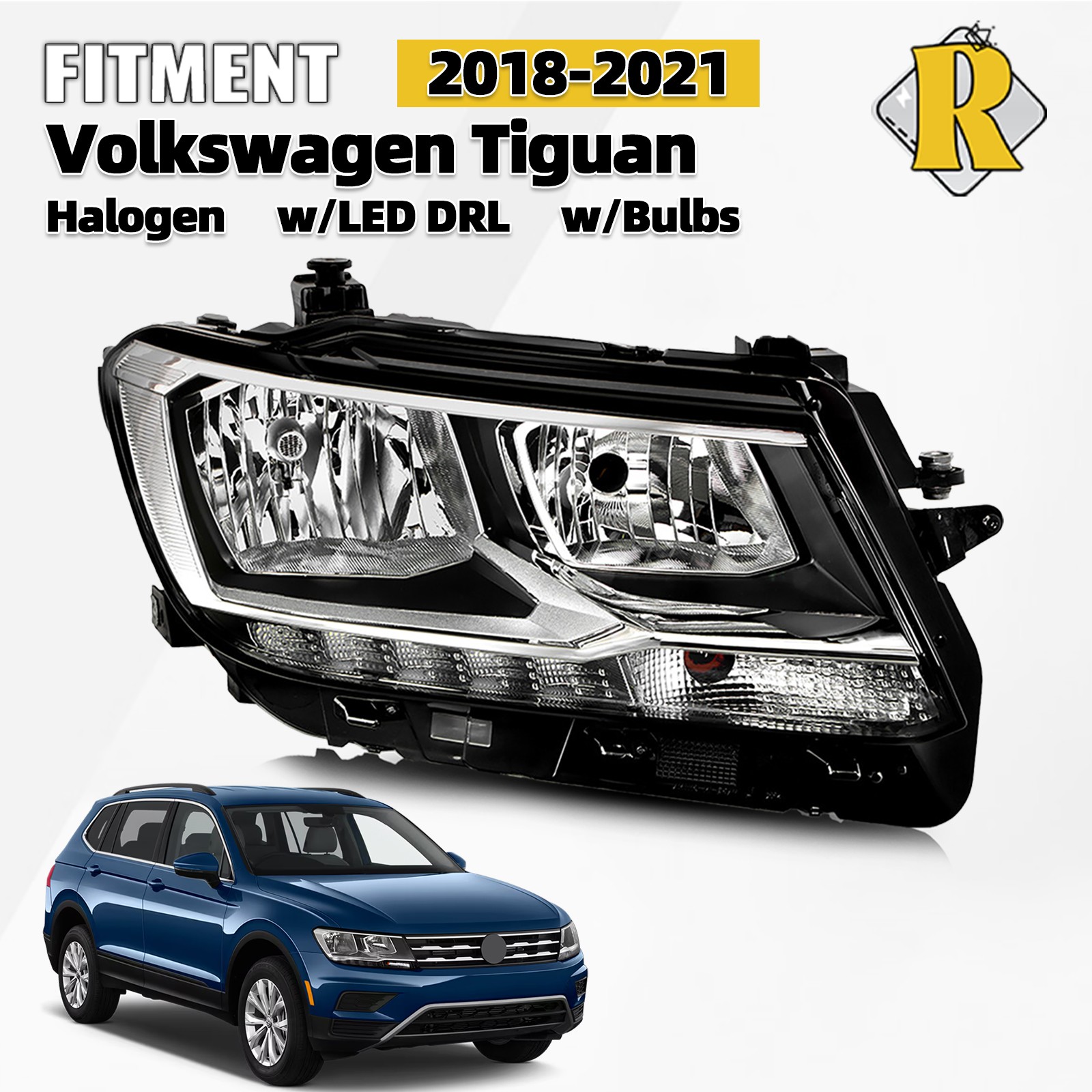 For 2018-2021 Volkswagen Tiguan Halogen w/LED DRL Headlight Passenger Right Side