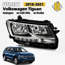 For 2018-2021 Volkswagen Tiguan Halogen w/LED DRL Headlight Passenger Side