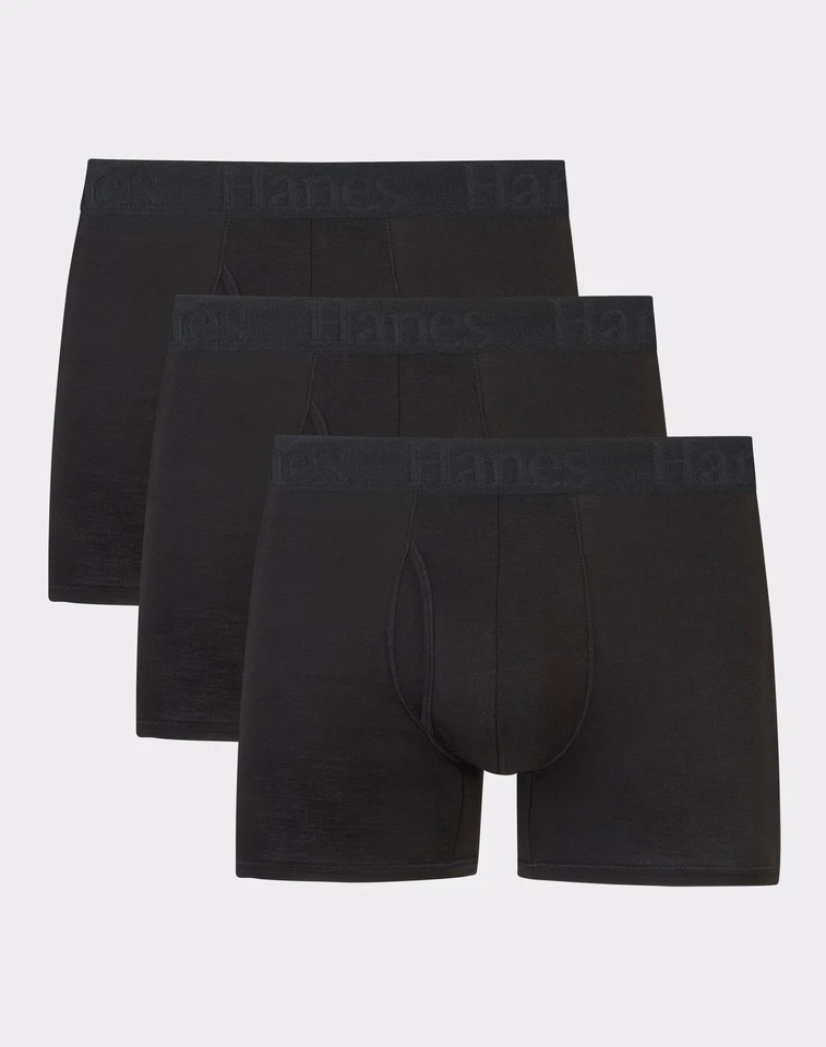 Hanes Originals Ultimate Men's SuperSoft Trunk Underwear, Black, 3-Pack